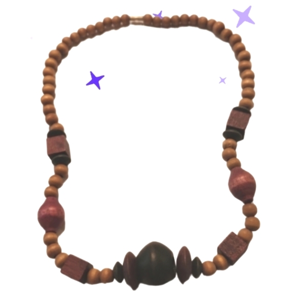 Jewelry - 70s wood bead necklace with screw hook black and brown